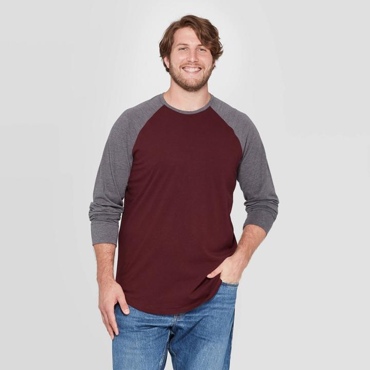 Men's Tall Standard Fit Long Sleeve Baseball T-shirt - Goodfellow & Co Pomegranate Mystery Xlt, Men's, Red