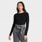 Women's Crewneck Embellished Pullover Sweater - Who What Wear Black