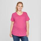 Maternity Plus Size Short Sleeve Shirred V-neck T-shirt - Isabel Maternity By Ingrid & Isabel Pink Heather