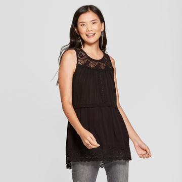 Women's Plaid Lace Tiered Tank Top - Knox Rose Black