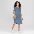 Macherie Maternity Elbow Sleeve Lace-up Shirt Dress - Ma Cherie Chambray M, Women's, Blue