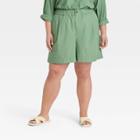 Women's Plus Size High-rise Poplin Shorts - A New Day Olive Green