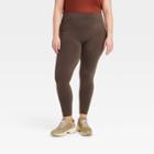 Women's Plus Size High-waist Cotton Seamless Fleece Lined Leggings - A New Day Heather Brown