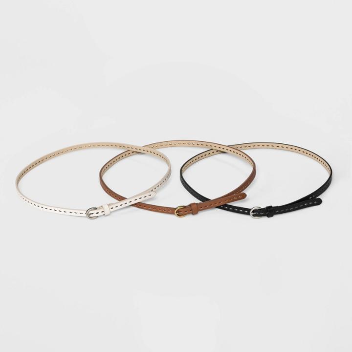 Women's 3pk Laser Cut Belts - Universal Thread Black/beige/brown