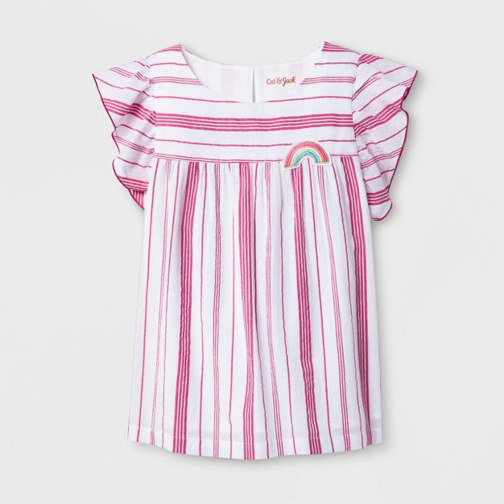 Girls' Short Sleeve Stripe Ruffle Top - Cat & Jack Pink