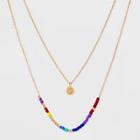 No Brand 14k Gold Dipped Morse Code 'radiate Joy' Beaded Necklace Duo