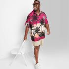 Adult Extended Size Printed Regular Fit Short Sleeve Button-down Shirt - Original Use Pink/tree