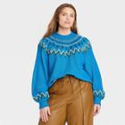 Women's Plus Size Crewneck Pullover Sweater - Who What Wear Vibrant Blue Chevron