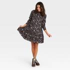 Women's Floral Print Puff Long Sleeve Ruffle Dress - Universal Thread Black