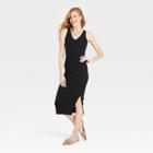 Women's Sleeveless Rib Knit Side Ruched Dress - A New Day Black