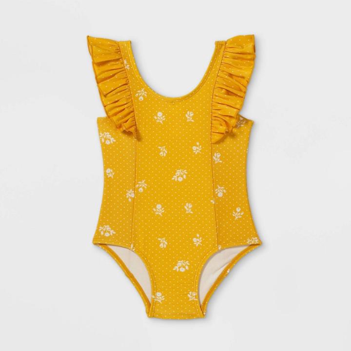 Toddler Girls' Ruffle Sleeve One Piece Swimsuit - Cat & Jack Yellow