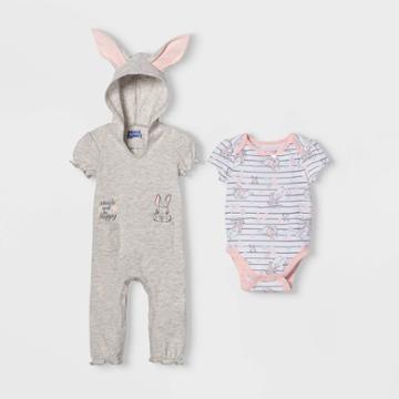 Sony Pictures Petitebaby Girls' Peter Rabbit Bunny Short Sleeve Romper And Bodysuit - Gray Newborn, Girl's