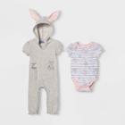 Sony Pictures Petitebaby Girls' Peter Rabbit Bunny Short Sleeve Romper And Bodysuit - Gray Newborn, Girl's