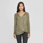 Women's Long Sleeve V-neck Top - Knox Rose Olive (green)