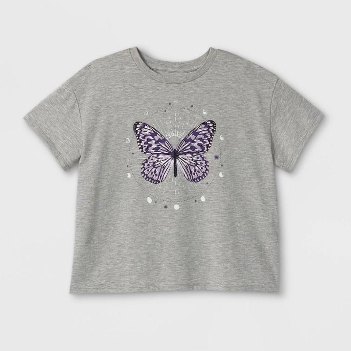 Girls' Boxy Cropped Short Sleeve Graphic T-shirt - Art Class Gray