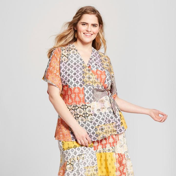 Women's Plus Size V-neck Short Sleeve Top - Xhilaration Mustard