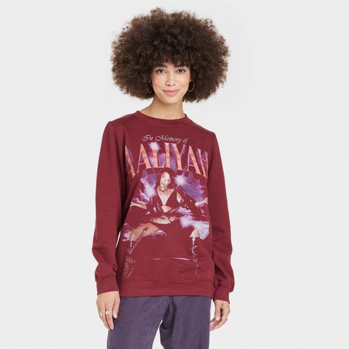 Merch Traffic Women's Aaliyah Graphic Sweatshirt - Burgundy