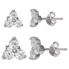 Distributed By Target Women's Set Of Two Triple Stud Earrings With Clear Cubic Zirconia In Sterling Silver - Silver/clear