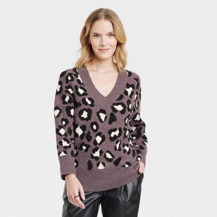 Women's V-neck Tunic Sweater - A New Day Dark Brown