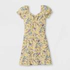 Girls' Puff Sleeve Floral Knit Dress - Art Class Light Yellow