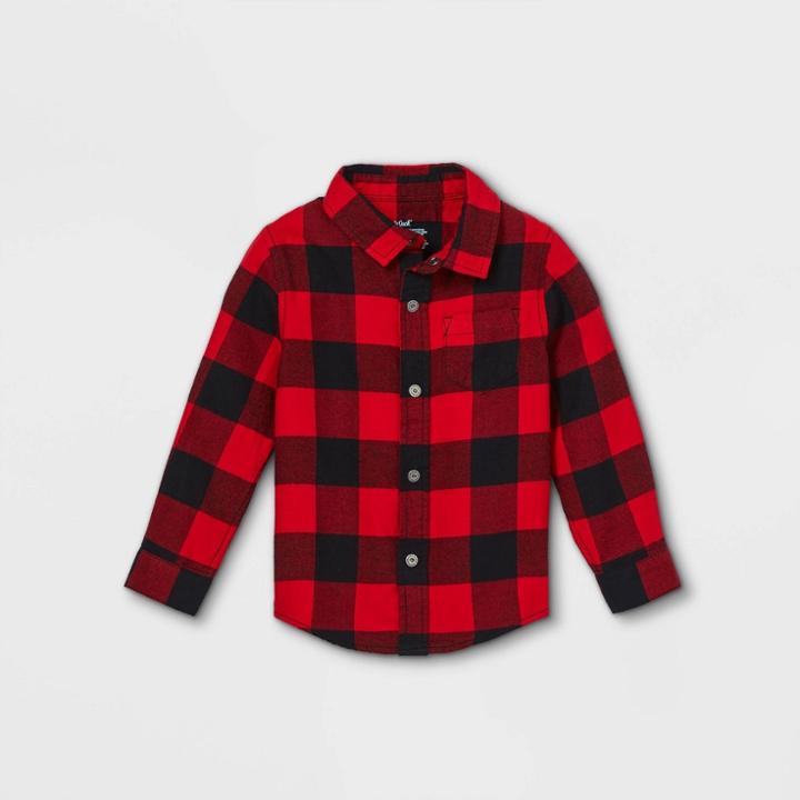 Toddler Boys' Adaptive Buffalo Plaid Button-down Shirt - Cat & Jack Black/red