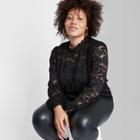 Women's Plus Size Balloon Long Sleeve Lace Top - Wild Fable Black