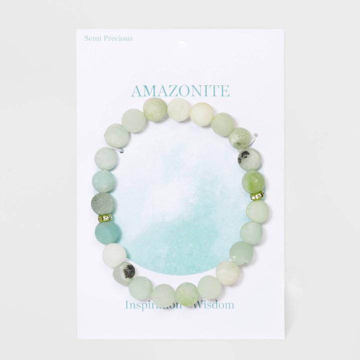 No Brand Semi-precious Amazonite Beaded Stretch Bracelet - Green