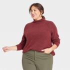 Women's Plus Size Mock Turtleneck Pullover Sweater - Ava & Viv Burgundy