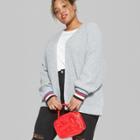 Women's Plus Size Striped Cardigan With Sport Cuffs - Wild Fable Heather Gray
