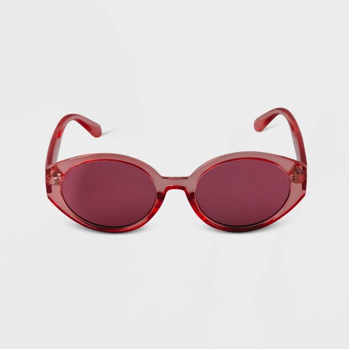 Women's Crystal Oval Sunglasses - A New Day Burgundy, Red