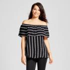 Women's Embroidered Stripe Off The Shoulder Top - Knox Rose Black And White