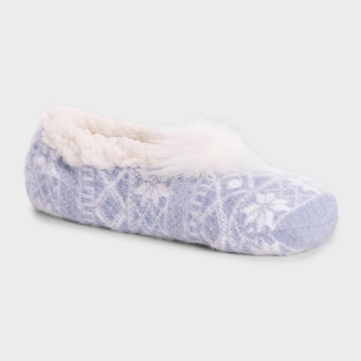 Muk Luks Women's Ballerina Slipper Socks With Poms - Blue