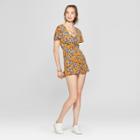 Women's Floral Print Lace-up Romper - Love @ First Sight (juniors') Mustard