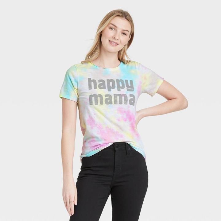 Grayson Threads Women's Mother's Day Happy Mama Multi Tie-dye Short Sleeve Graphic T-shirt -