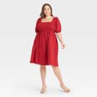 Women's Plus Size High-rise Puff Short Sleeve Smocked Dress - Ava & Viv Red X