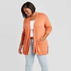 Women's Plus Size Open Neck Lightweight Cardigan - Ava & Viv Coral X, Pink