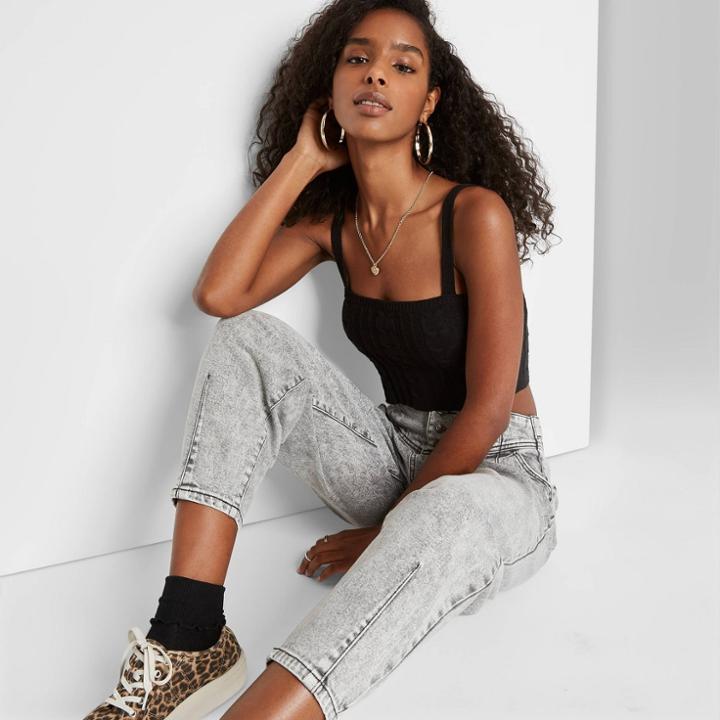 Women's Cropped Cable Knit Sweater Tank Top - Wild Fable Black
