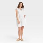The Nines By Hatch Flutter Short Sleeve Eyelet Maternity Dress White