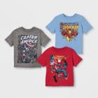 Toddler Boys' 3pk Marvel Short Sleeve T-shirts - Blue/gray/red 3t,