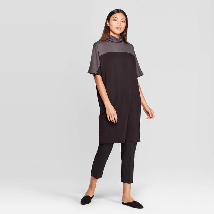 Women's Elbow Sleeve Turtleneck T-shirt Dress - Prologue Black L, Women's,