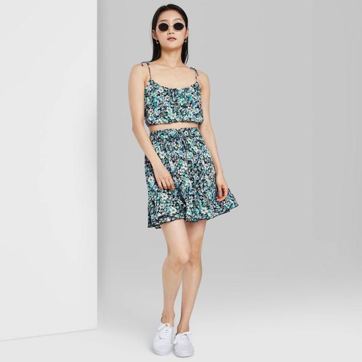 Women's Ruffle A-line Mini Skirt - Wild Fable Black Floral