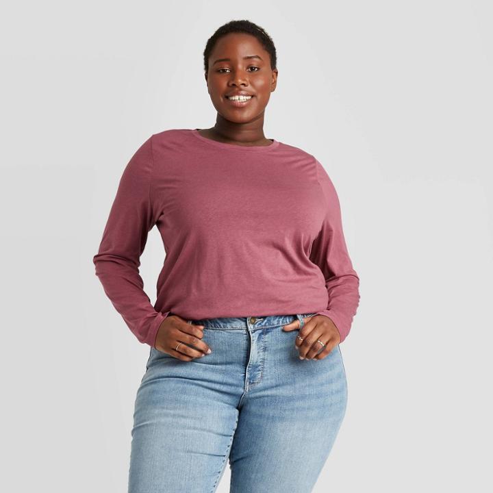 Women's Plus Size Long Sleeve Shirt - Ava & Viv Grape