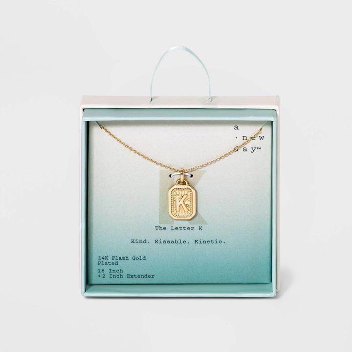 Silver Plated Initial Tag Pendant Necklace - A New Day Gold