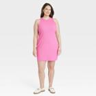 Women's Plus Size Sleeveless Rib Racer Dress - A New Day Pink