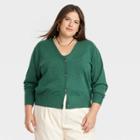 Women's Plus Size Fine Gauge Ribbed Cardigan - A New Day Green