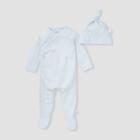 Burt's Bees Baby Baby Boys' Dotted Jacquard Striped Jumpsuit With Knot Top Hat Set - Blue Newborn