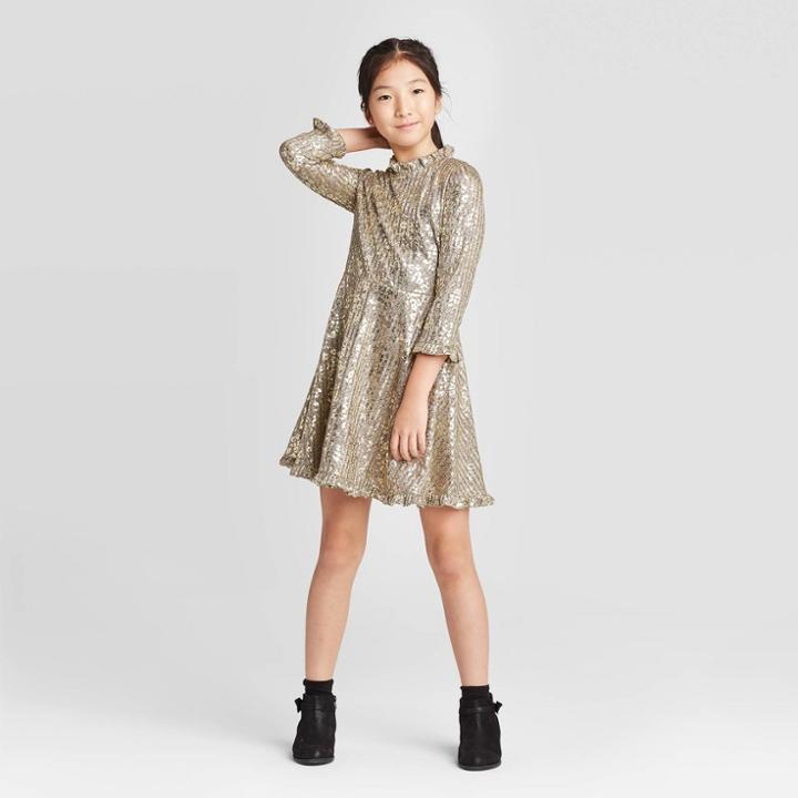 Girls' Ruffle Trim Dress - Art Class Gray Xs, Girl's,