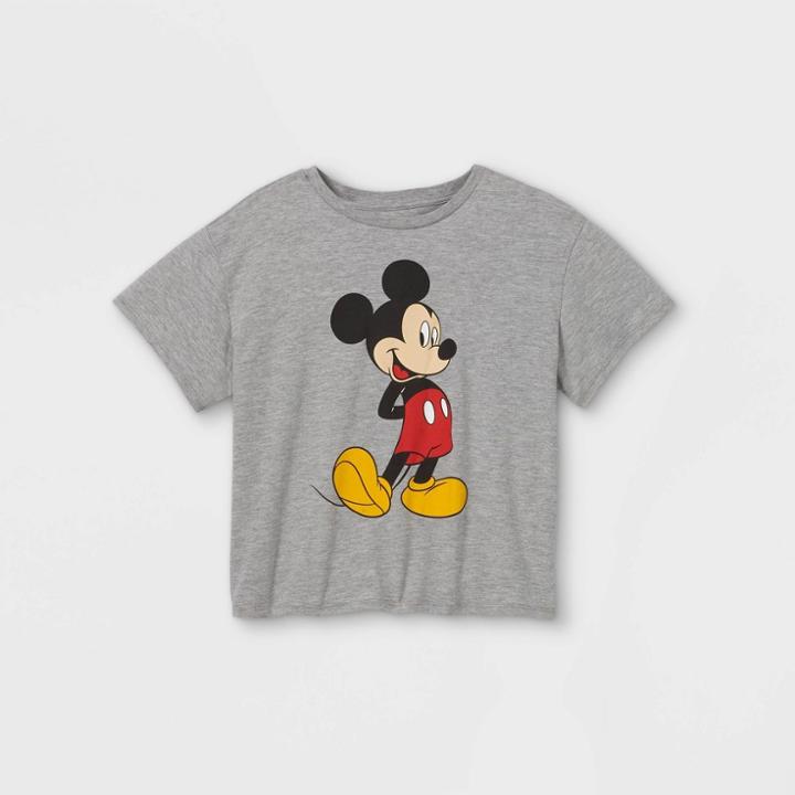 Girls' Mickey Mouse Boxy Graphic Short Sleeve T-shirt - Art Class Gray