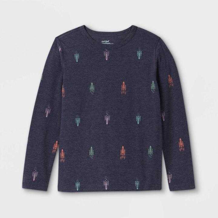 Boys' Adaptive Rockets Long Sleeve Graphic T-shirt - Cat & Jack Navy