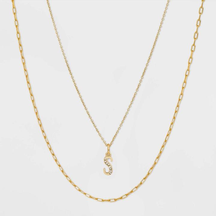 14k Gold Plated Crystal Initial 's' Pendant Chain Necklace - A New Day Gold